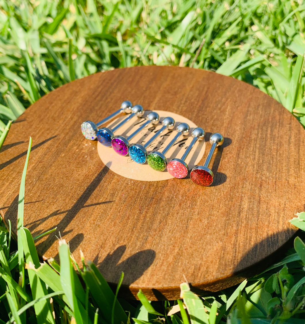 Glitter tongue rings