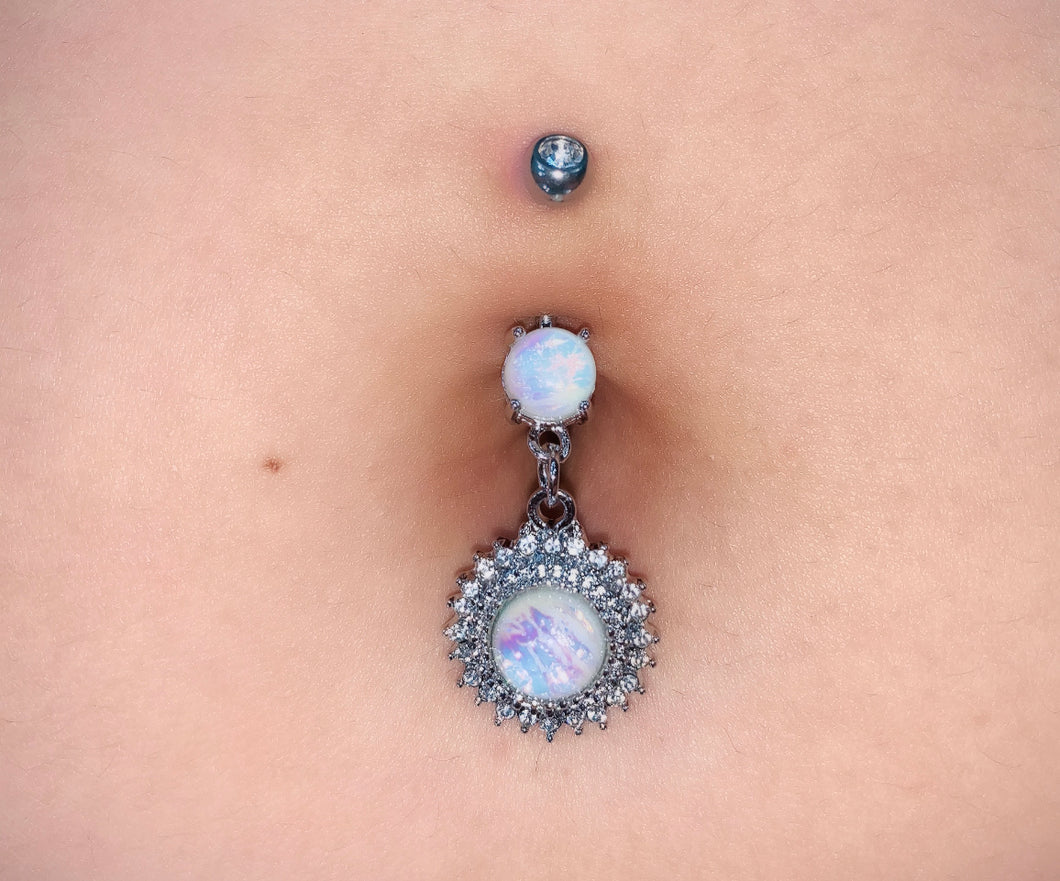 Opal Glitter Round Belly Ring